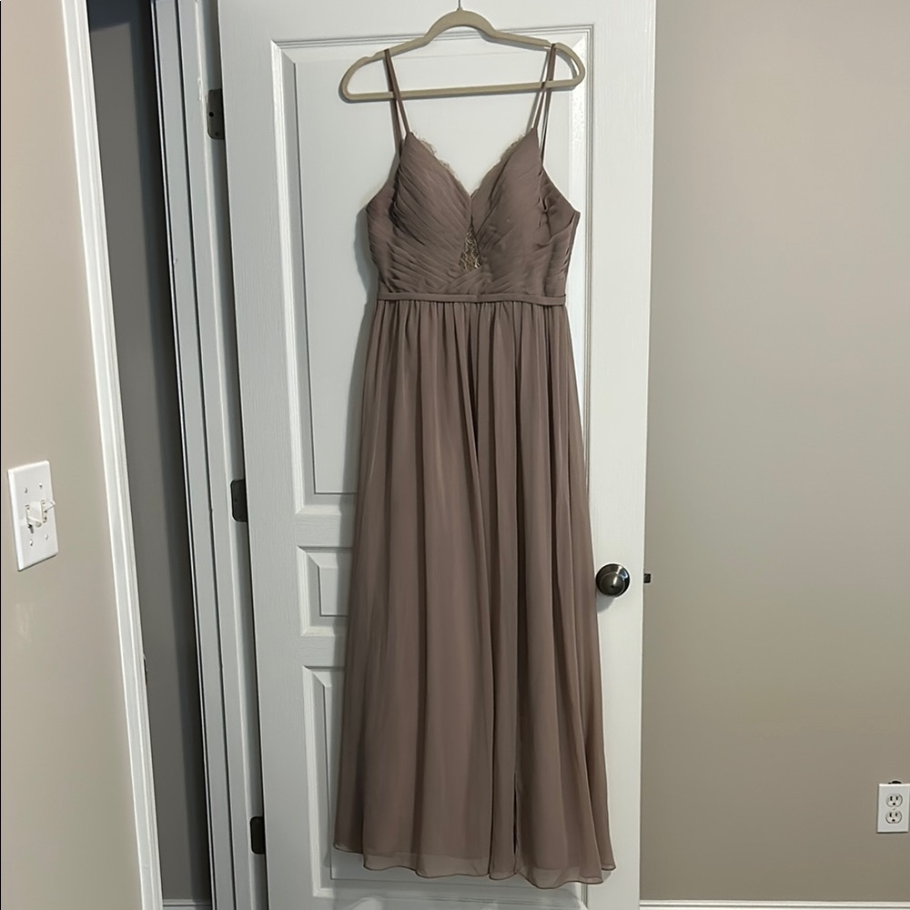 Azazie Brown Maxi Gown with Sweetheart Neckline